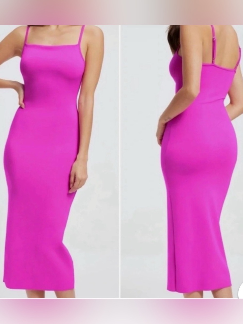 Good American Hot Pink Spaghetti-Strap Midi Dress